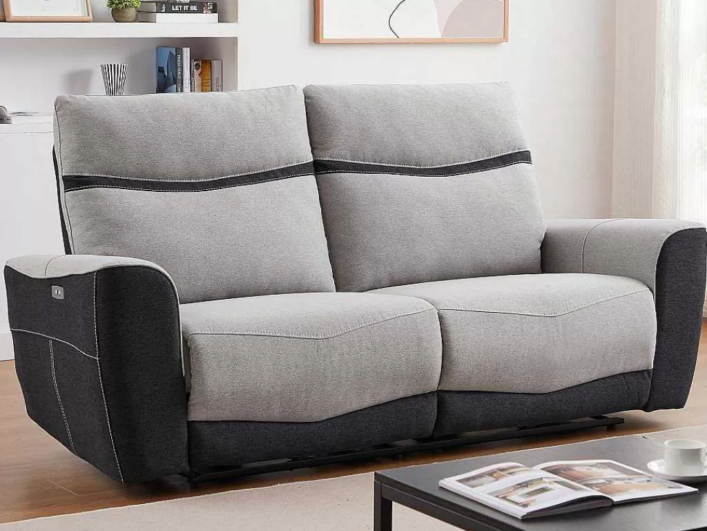 Conjunto Sofá E Poltrona*Vente-unique Sofá De 3 Lugares E Poltrona Articulados Eletricos Em Tecido Cinzento E Antracite - Damon