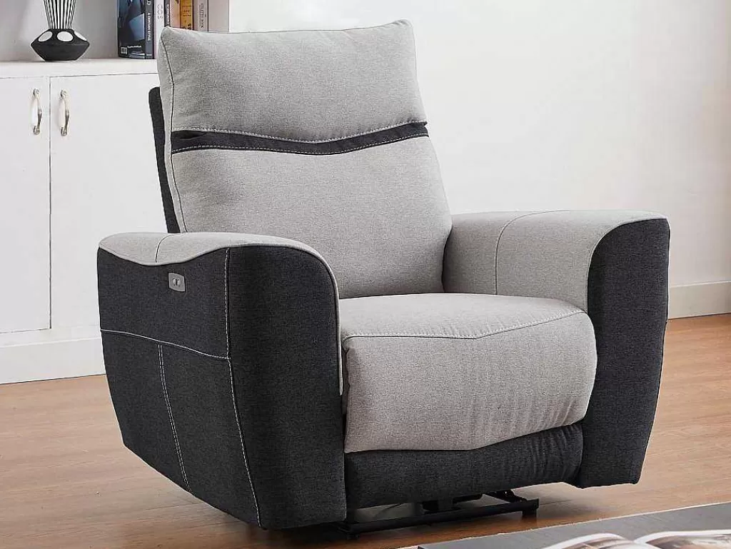 Conjunto Sofá E Poltrona*Vente-unique Sofá De 3 Lugares E Poltrona Articulados Eletricos Em Tecido Cinzento E Antracite - Damon