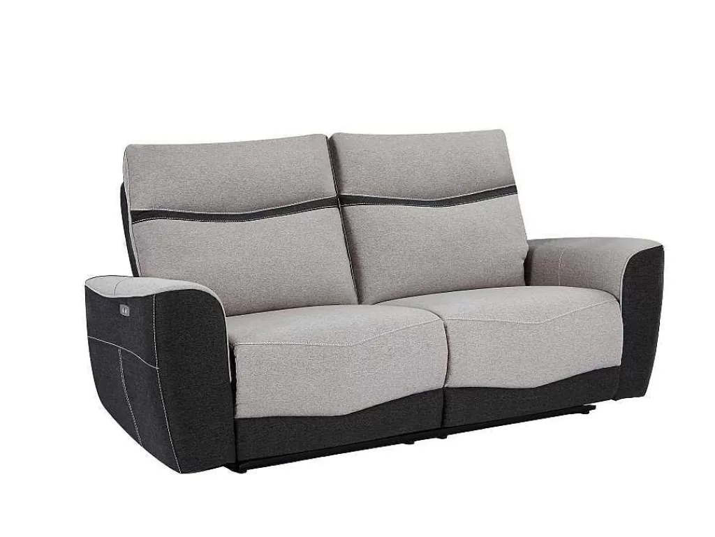 Conjunto Sofá E Poltrona*Vente-unique Sofá De 3 Lugares E Poltrona Articulados Eletricos Em Tecido Cinzento E Antracite - Damon
