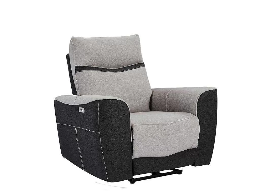 Conjunto Sofá E Poltrona*Vente-unique Sofá De 3 Lugares E Poltrona Articulados Eletricos Em Tecido Cinzento E Antracite - Damon
