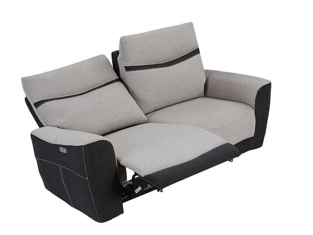 Conjunto Sofá E Poltrona*Vente-unique Sofá De 3 Lugares E Poltrona Articulados Eletricos Em Tecido Cinzento E Antracite - Damon
