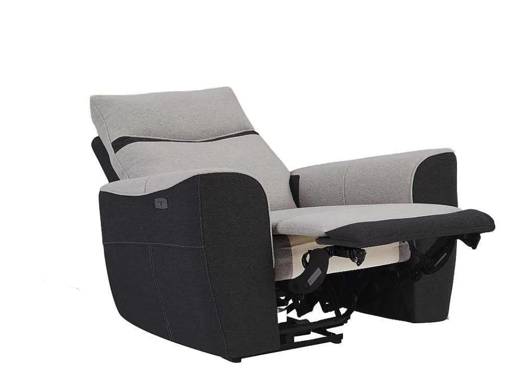 Conjunto Sofá E Poltrona*Vente-unique Sofá De 3 Lugares E Poltrona Articulados Eletricos Em Tecido Cinzento E Antracite - Damon