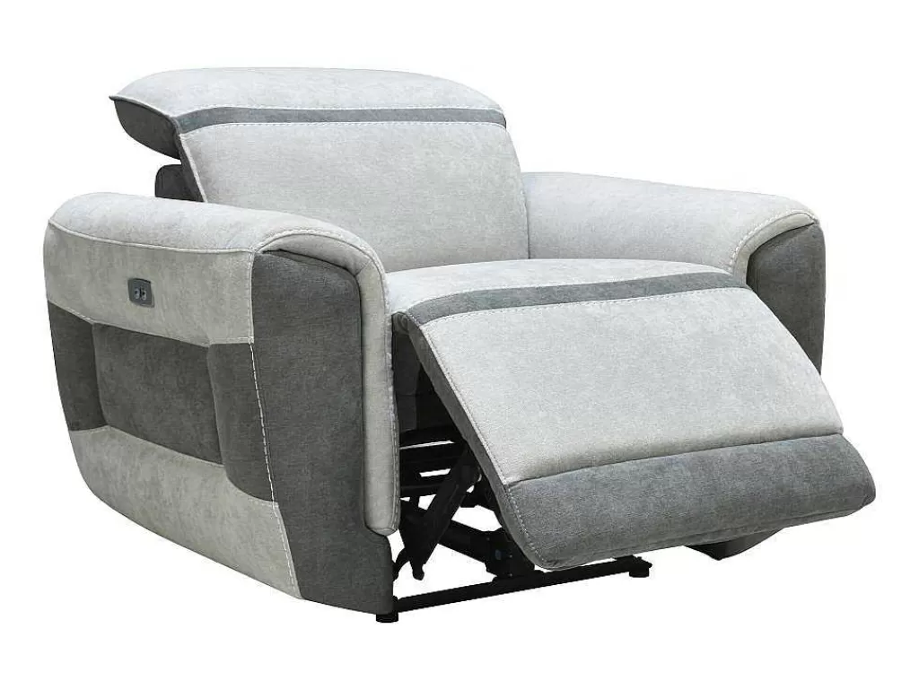 Conjunto Sofá E Poltrona*Vente-unique Sofá De 3 Lugares E Poltrona Articulados Eletricos Tecido Cinzento-Claro - Orietto