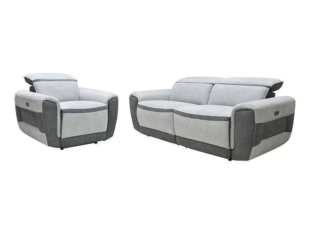 Conjunto Sofá E Poltrona*Vente-unique Sofá De 3 Lugares E Poltrona Articulados Eletricos Tecido Cinzento-Claro - Orietto