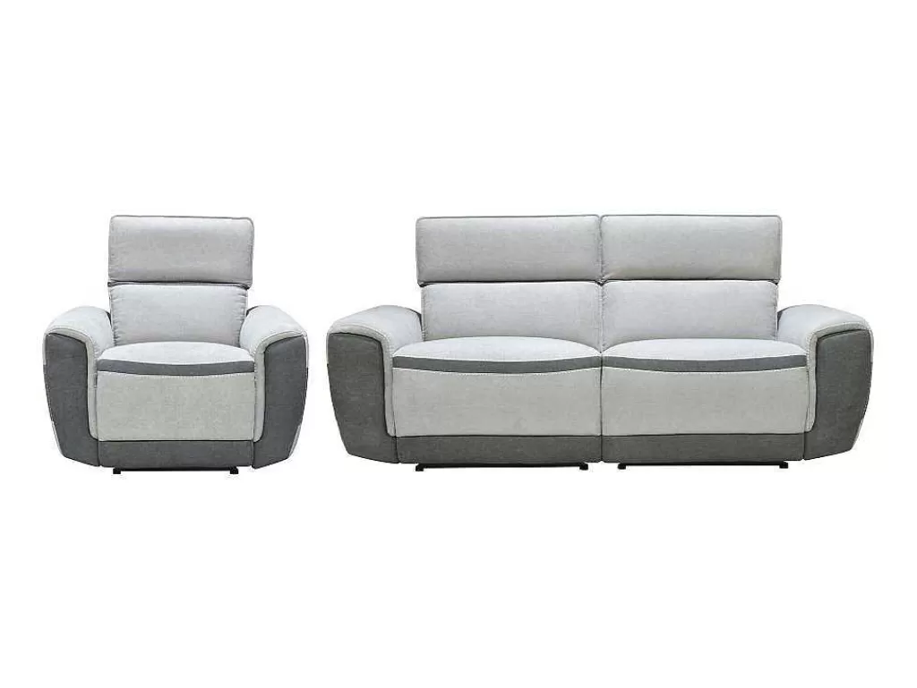 Conjunto Sofá E Poltrona*Vente-unique Sofá De 3 Lugares E Poltrona Articulados Eletricos Tecido Cinzento-Claro - Orietto