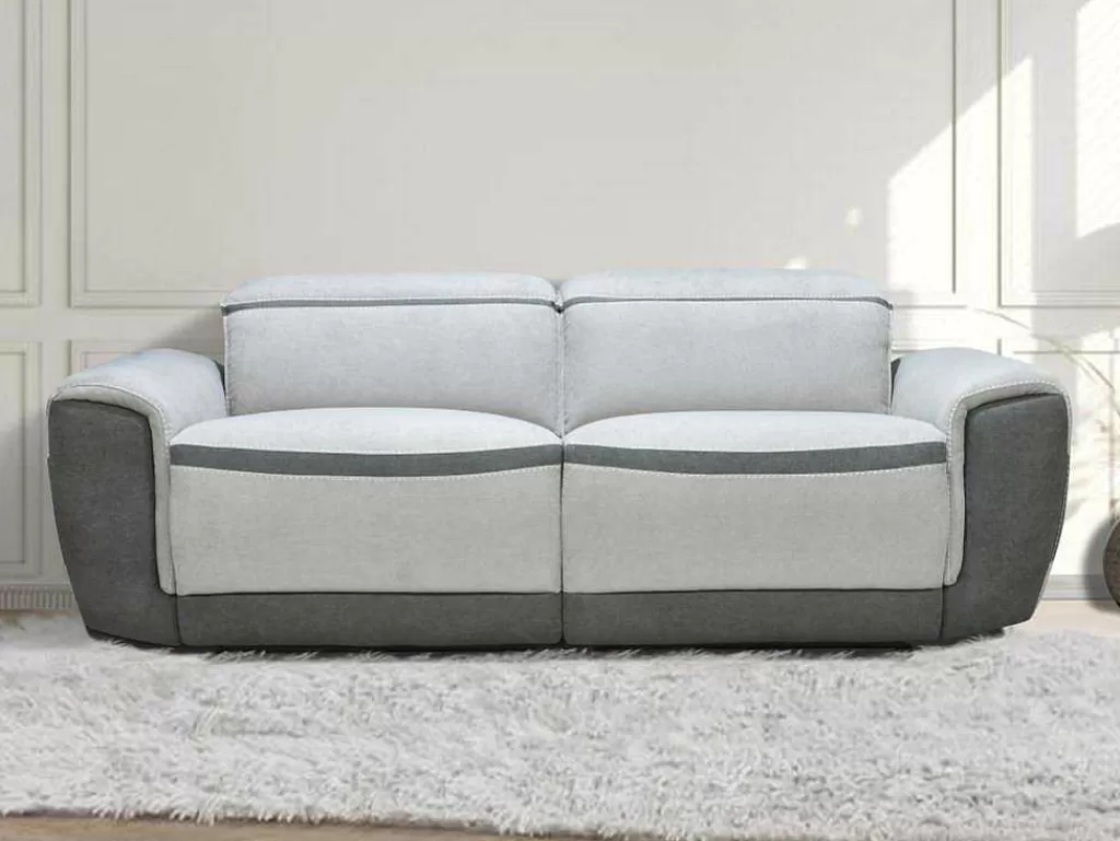 Conjunto Sofá E Poltrona*Vente-unique Sofá De 3 Lugares E Poltrona Articulados Eletricos Tecido Cinzento-Claro - Orietto