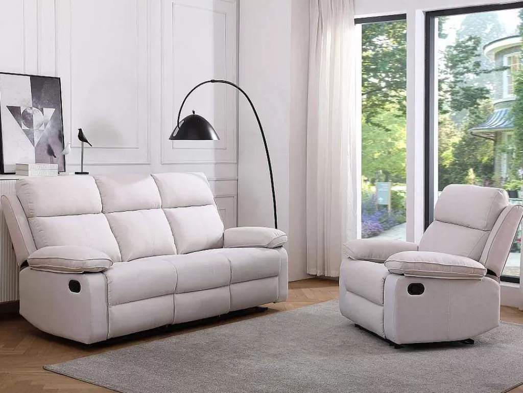 Conjunto Sofá E Poltrona*Vente-unique Sofá De 3 Lugares E Poltrona Articulados Em Tecido Bege - Lana