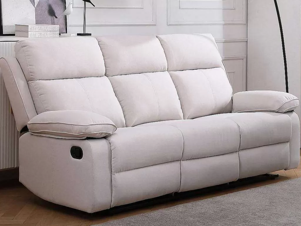 Conjunto Sofá E Poltrona*Vente-unique Sofá De 3 Lugares E Poltrona Articulados Em Tecido Bege - Lana