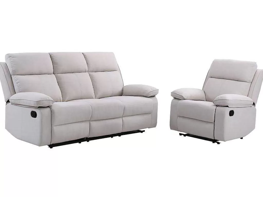 Conjunto Sofá E Poltrona*Vente-unique Sofá De 3 Lugares E Poltrona Articulados Em Tecido Bege - Lana
