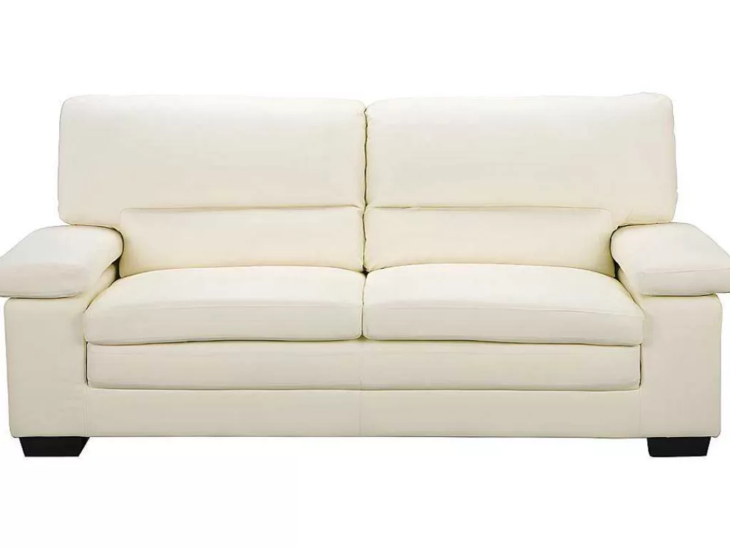 Conjunto Sofá E Poltrona*Vente-unique Sofá De 3 Lugares E Poltrona Em Pele De Bufalo Marfim - Mimas Ii