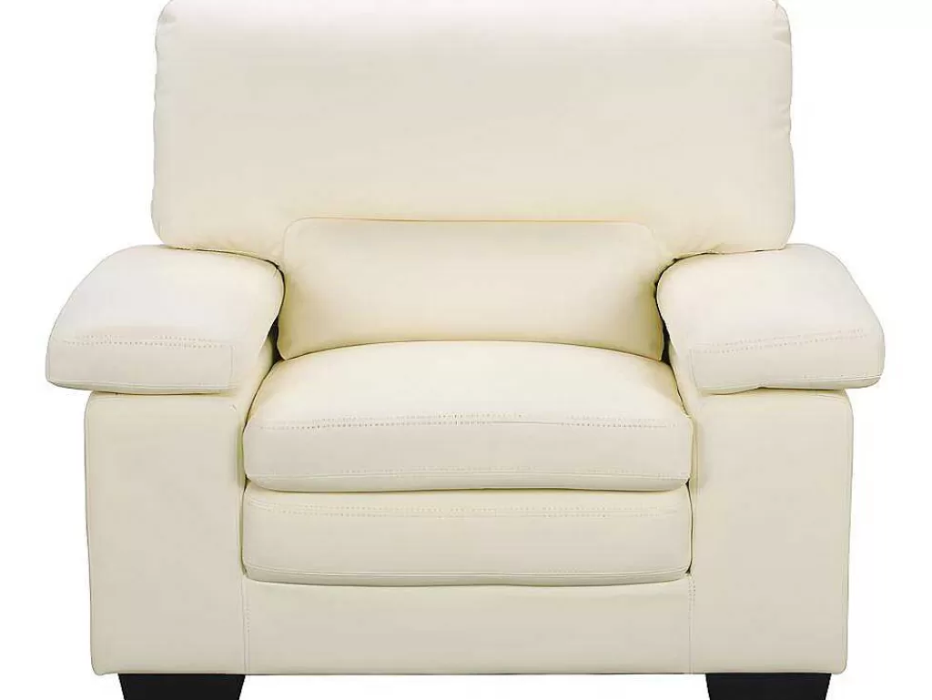 Conjunto Sofá E Poltrona*Vente-unique Sofá De 3 Lugares E Poltrona Em Pele De Bufalo Marfim - Mimas Ii