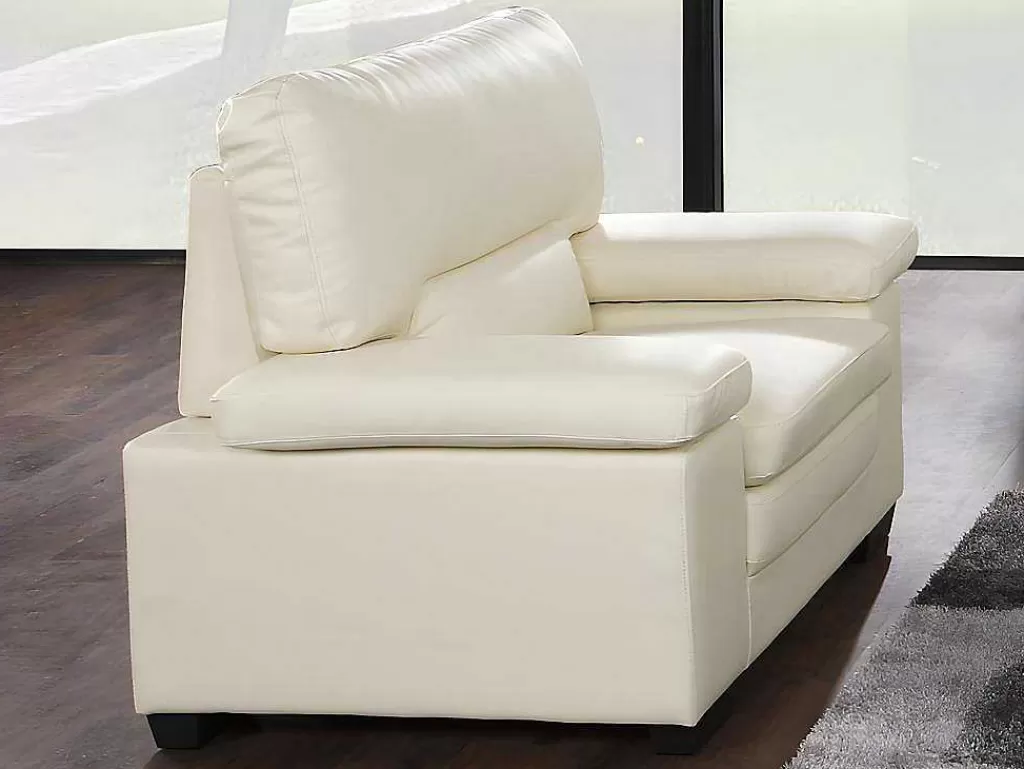 Conjunto Sofá E Poltrona*Vente-unique Sofá De 3 Lugares E Poltrona Em Pele De Bufalo Marfim - Mimas Ii