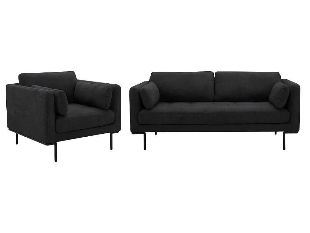 Conjunto Sofá E Poltrona*Maison Céphy Sofá De 3 Lugares E Poltrona Em Tecido Antracite E Pés Em Metal - Isabella