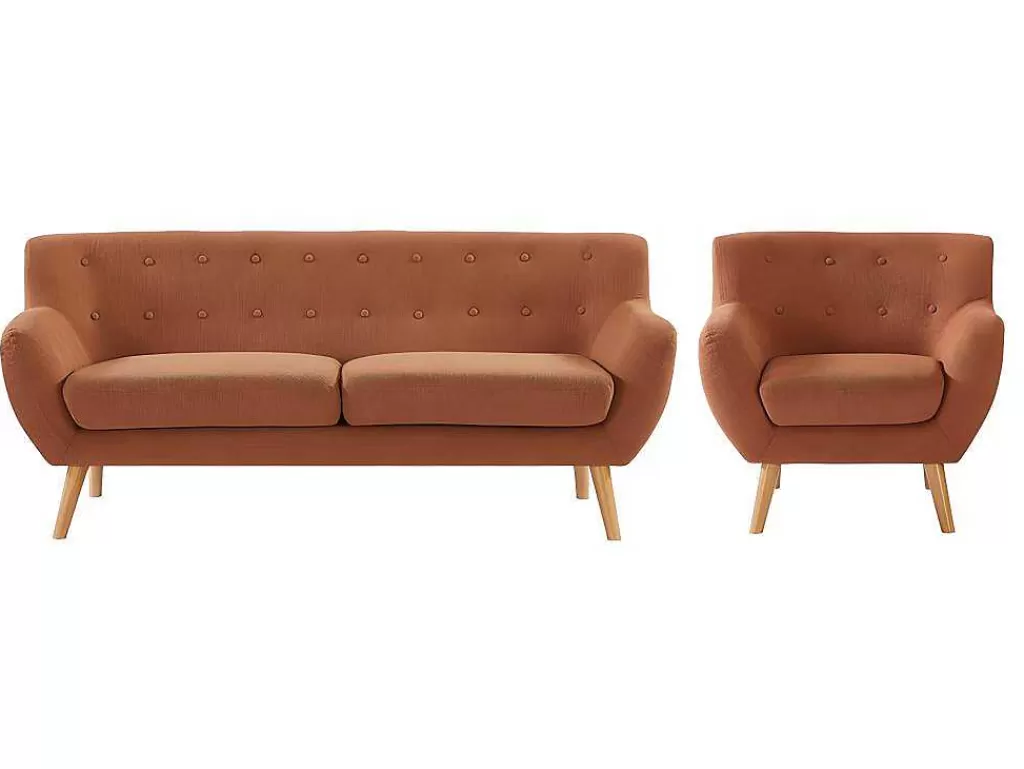 Conjunto Sofá E Poltrona*Vente-unique Sofá De 3 Lugares E Poltrona Em Tecido Laranja - Serti Ii