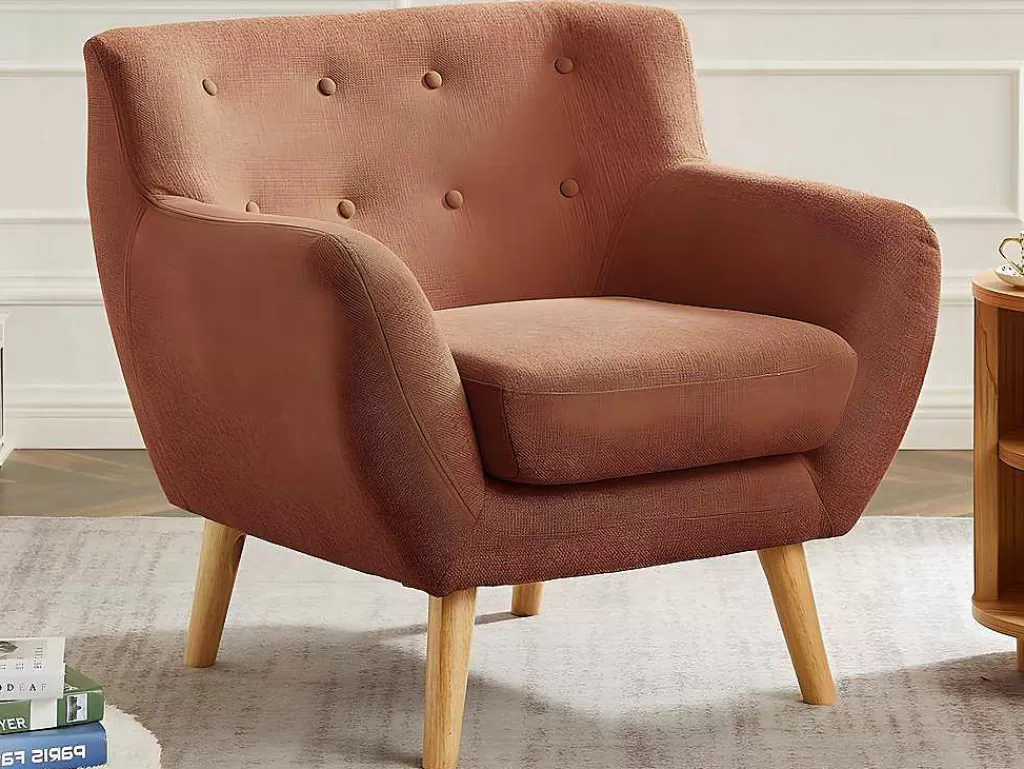 Conjunto Sofá E Poltrona*Vente-unique Sofá De 3 Lugares E Poltrona Em Tecido Laranja - Serti Ii