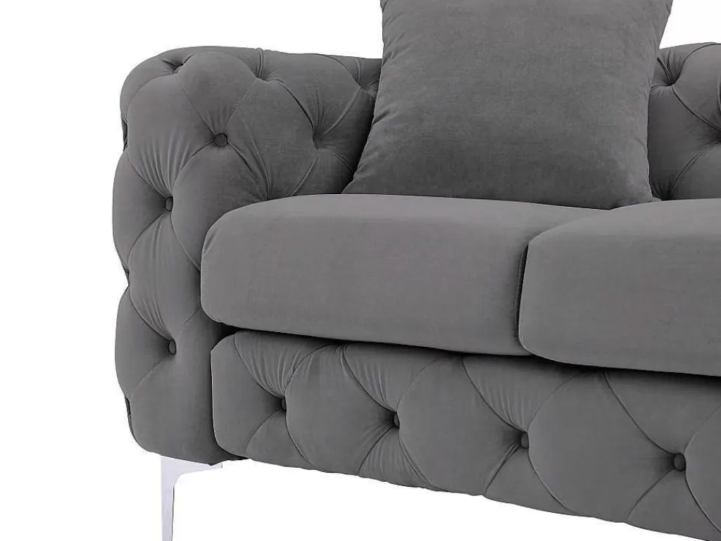 Conjunto Sofá E Poltrona*Vente-unique Sofá De 3 Lugares E Poltrona Em Veludo Antracite - Edwina