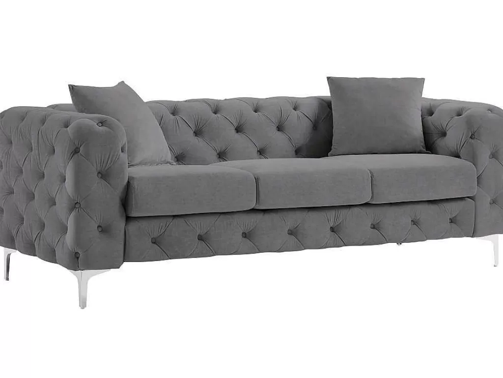 Conjunto Sofá E Poltrona*Vente-unique Sofá De 3 Lugares E Poltrona Em Veludo Antracite - Edwina