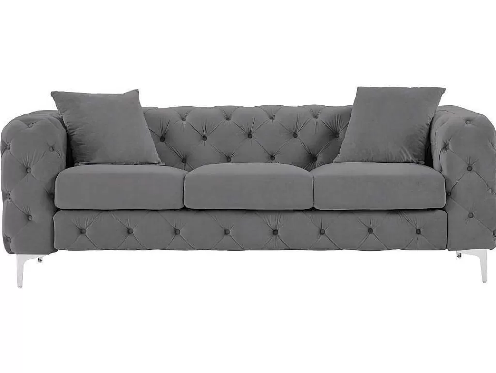 Conjunto Sofá E Poltrona*Vente-unique Sofá De 3 Lugares E Poltrona Em Veludo Antracite - Edwina