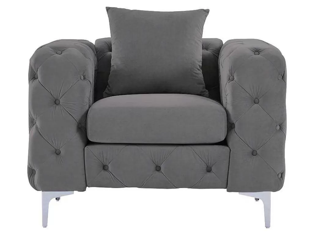 Conjunto Sofá E Poltrona*Vente-unique Sofá De 3 Lugares E Poltrona Em Veludo Antracite - Edwina