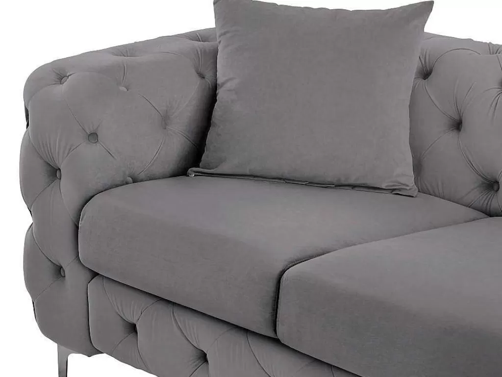 Conjunto Sofá E Poltrona*Vente-unique Sofá De 3 Lugares E Poltrona Em Veludo Antracite - Edwina