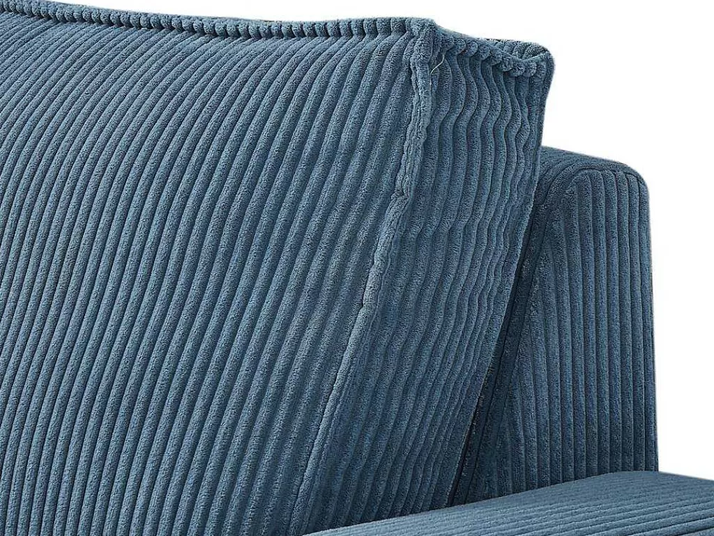 Conjunto Sofá E Poltrona*Vente-unique Sofá De 3 Lugares E Poltrona Em Veludo Canelado Azul - Amelio