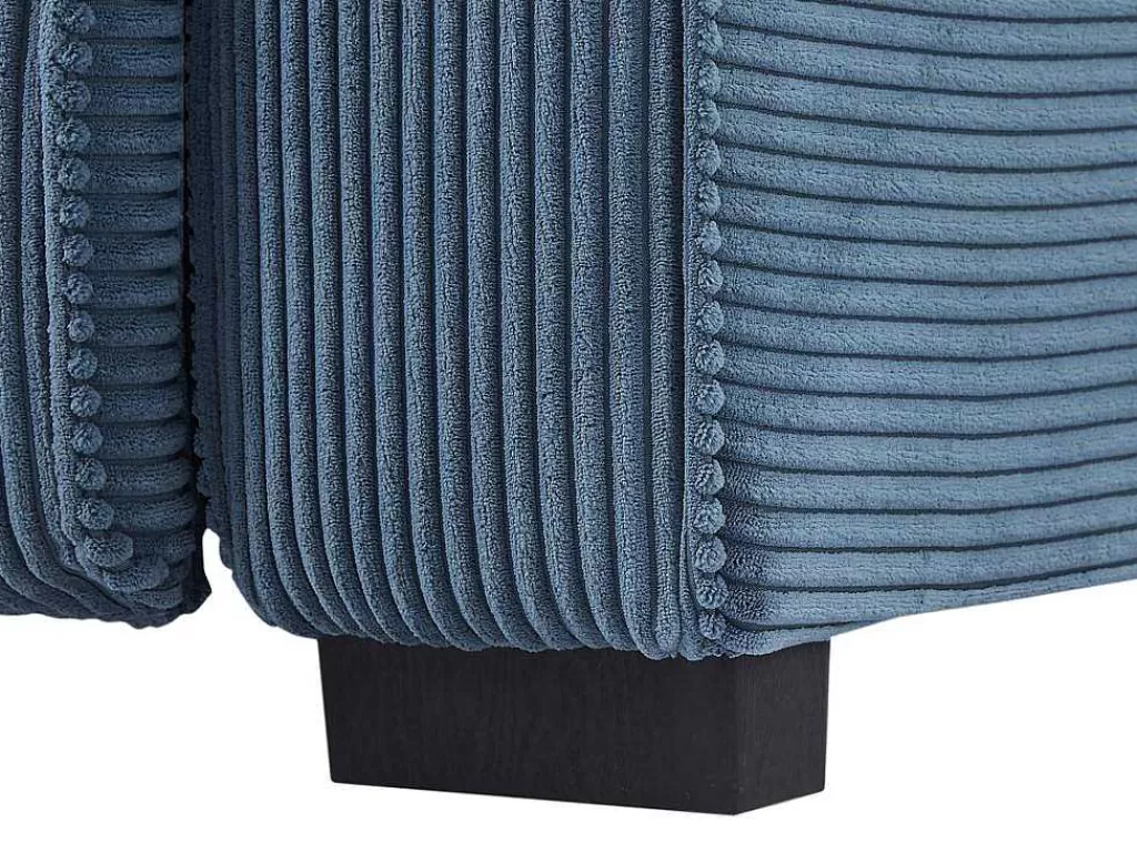 Conjunto Sofá E Poltrona*Vente-unique Sofá De 3 Lugares E Poltrona Em Veludo Canelado Azul - Amelio