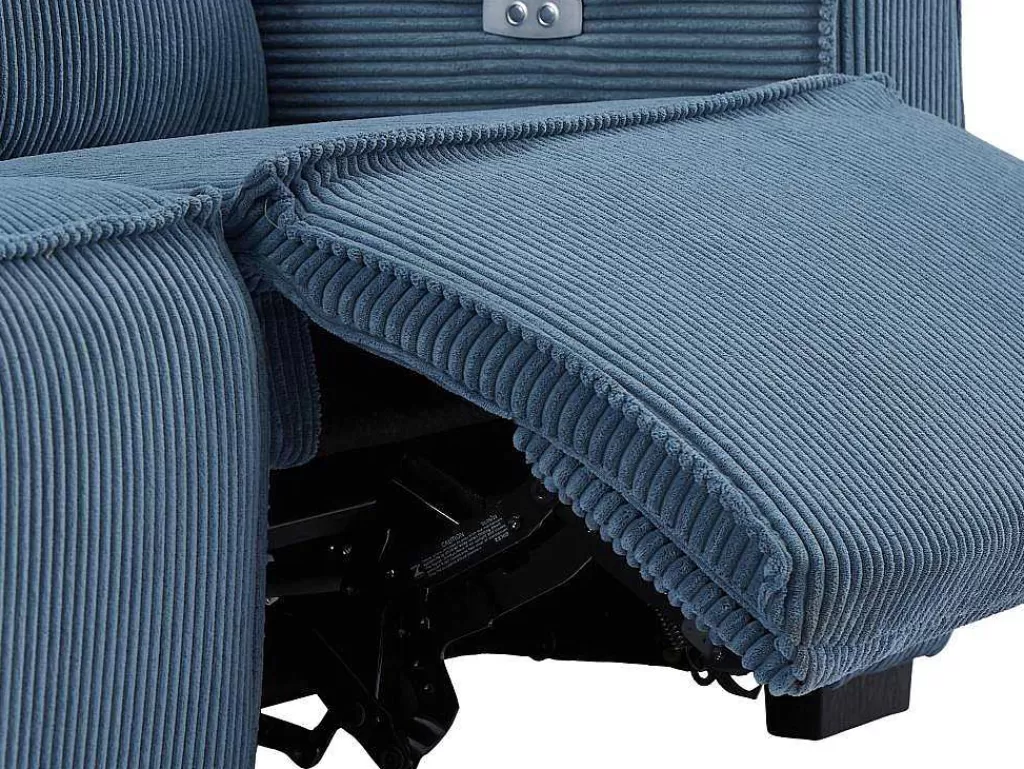 Conjunto Sofá E Poltrona*Vente-unique Sofá De 3 Lugares E Poltrona Em Veludo Canelado Azul - Amelio