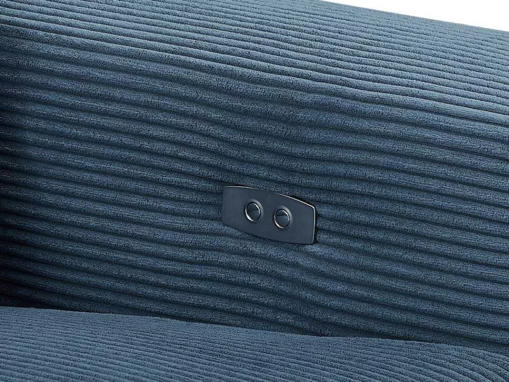 Conjunto Sofá E Poltrona*Vente-unique Sofá De 3 Lugares E Poltrona Em Veludo Canelado Azul - Amelio