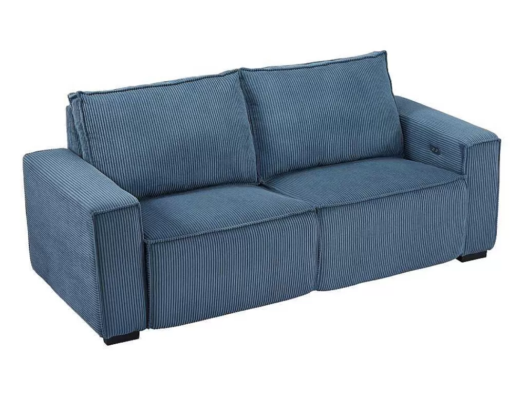 Conjunto Sofá E Poltrona*Vente-unique Sofá De 3 Lugares E Poltrona Em Veludo Canelado Azul - Amelio