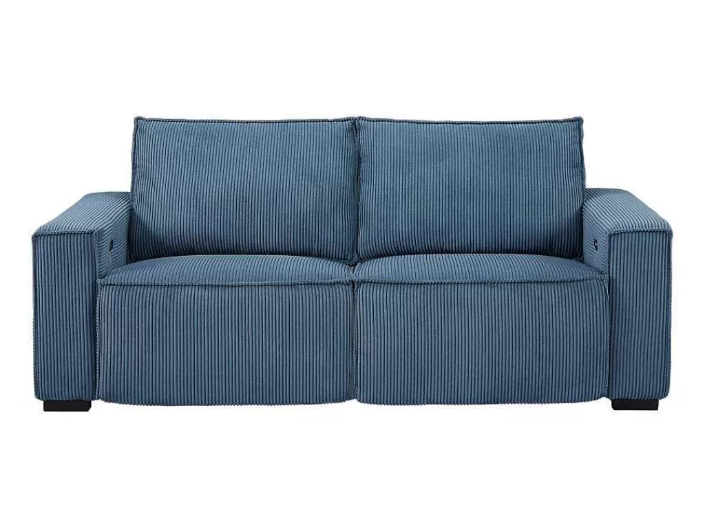 Conjunto Sofá E Poltrona*Vente-unique Sofá De 3 Lugares E Poltrona Em Veludo Canelado Azul - Amelio