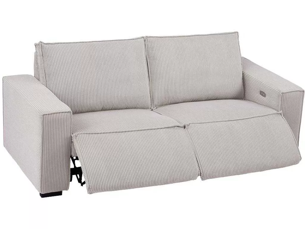 Conjunto Sofá E Poltrona*Vente-unique Sofá De 3 Lugares E Poltrona Em Veludo Canelado Bege - Amelio