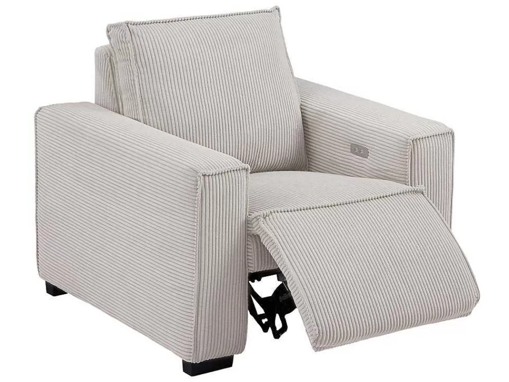 Conjunto Sofá E Poltrona*Vente-unique Sofá De 3 Lugares E Poltrona Em Veludo Canelado Bege - Amelio