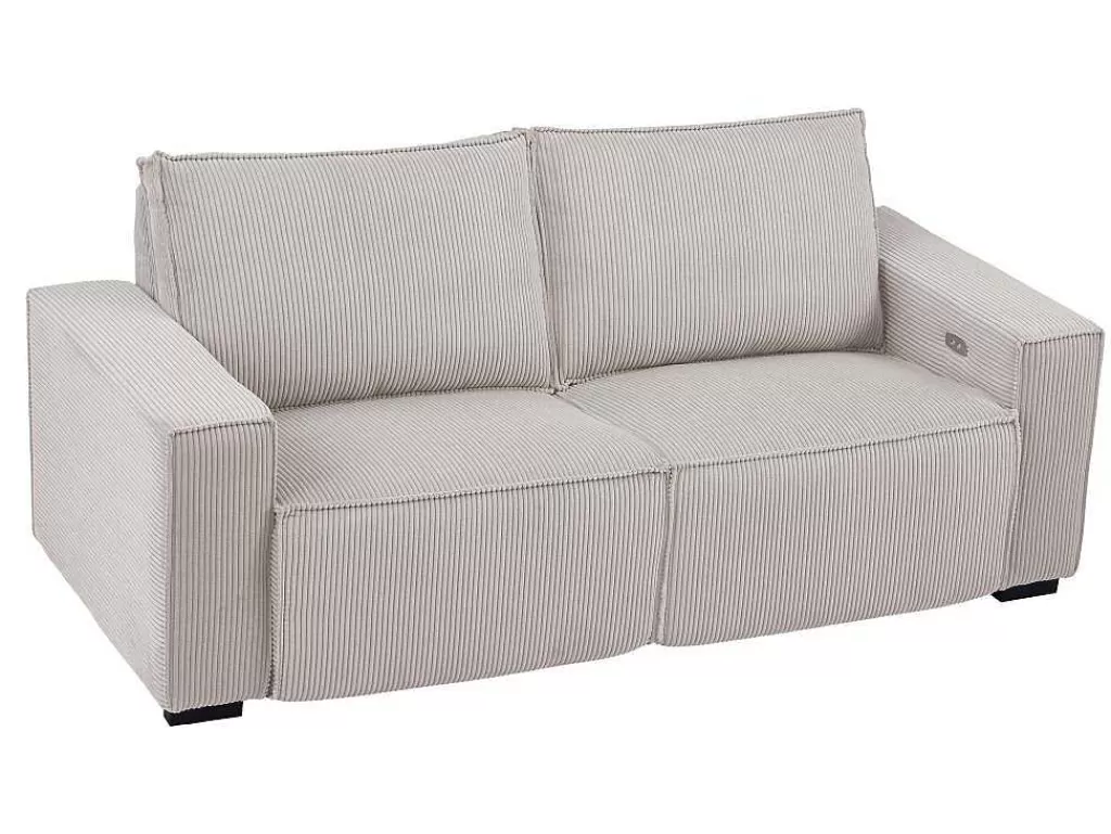 Conjunto Sofá E Poltrona*Vente-unique Sofá De 3 Lugares E Poltrona Em Veludo Canelado Bege - Amelio