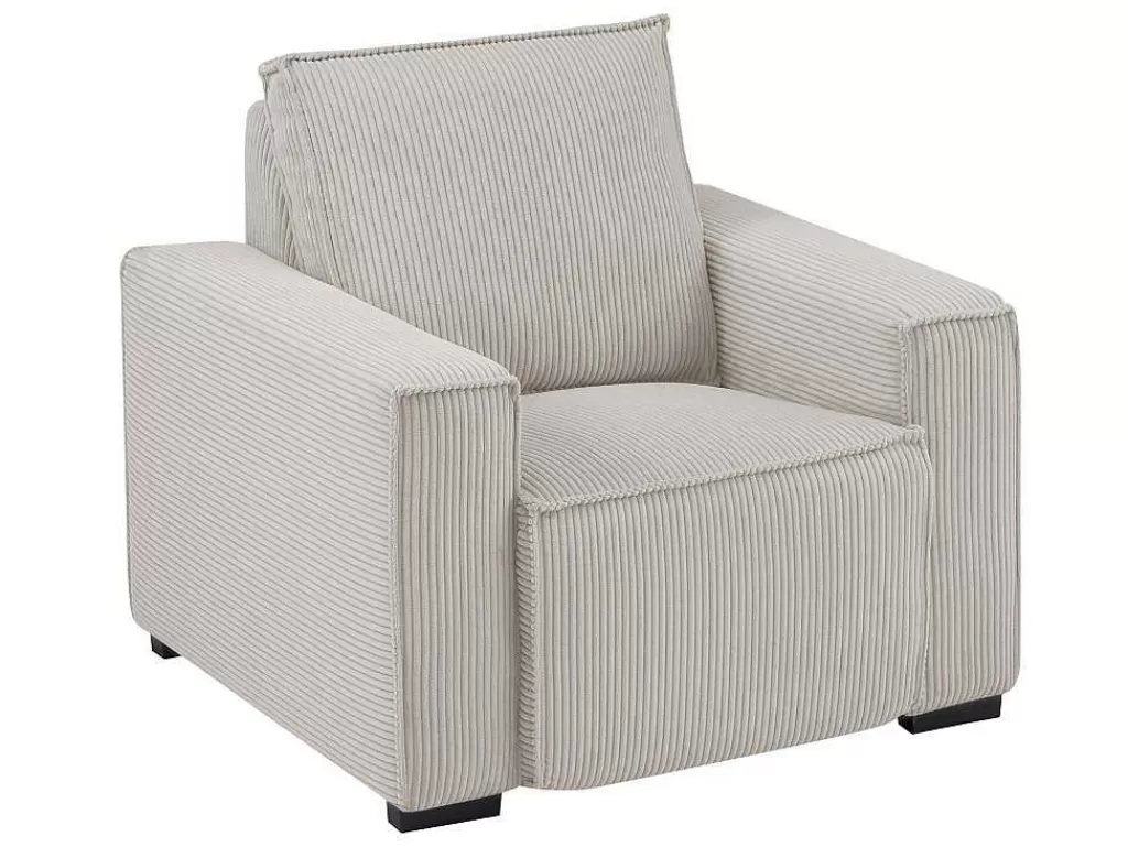 Conjunto Sofá E Poltrona*Vente-unique Sofá De 3 Lugares E Poltrona Em Veludo Canelado Bege - Amelio
