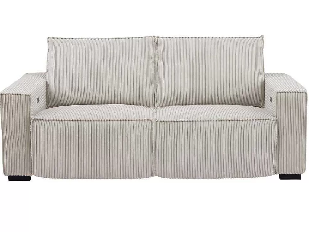 Conjunto Sofá E Poltrona*Vente-unique Sofá De 3 Lugares E Poltrona Em Veludo Canelado Bege - Amelio