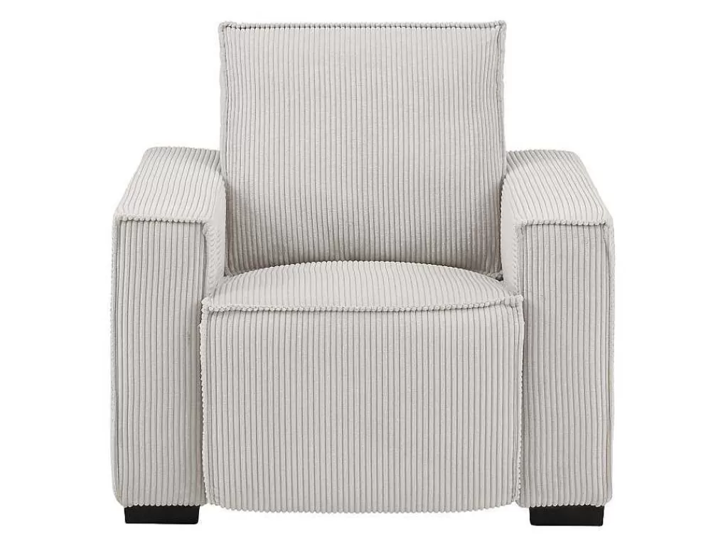 Conjunto Sofá E Poltrona*Vente-unique Sofá De 3 Lugares E Poltrona Em Veludo Canelado Bege - Amelio