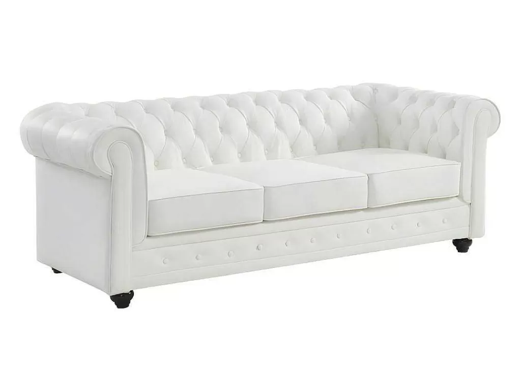 Sofá Em Pele*Vente-unique Sofá De 3 Lugares Em Pele De Bufalo - Branco - Chesterfield