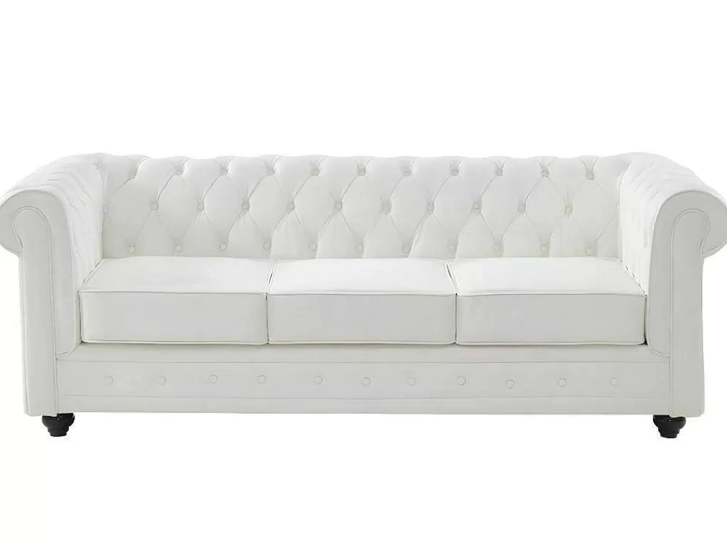 Sofá Em Pele*Vente-unique Sofá De 3 Lugares Em Pele De Bufalo - Branco - Chesterfield
