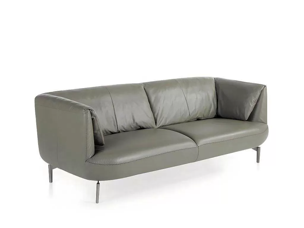 Promoções Sofás & Poltronas*Angel Cerda Sofá De 3 Lugares Estofado Em Couro De Vaca Com Pernas Em Aco Macico Polido Na Cor Escura 6037