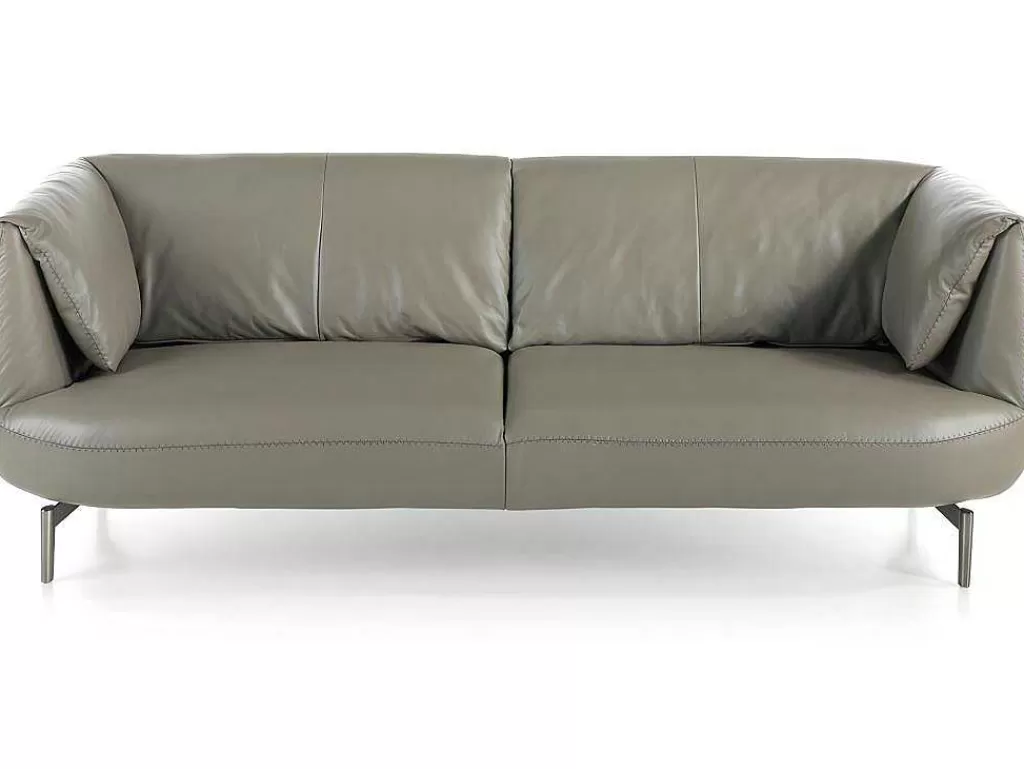 Promoções Sofás & Poltronas*Angel Cerda Sofá De 3 Lugares Estofado Em Couro De Vaca Com Pernas Em Aco Macico Polido Na Cor Escura 6037