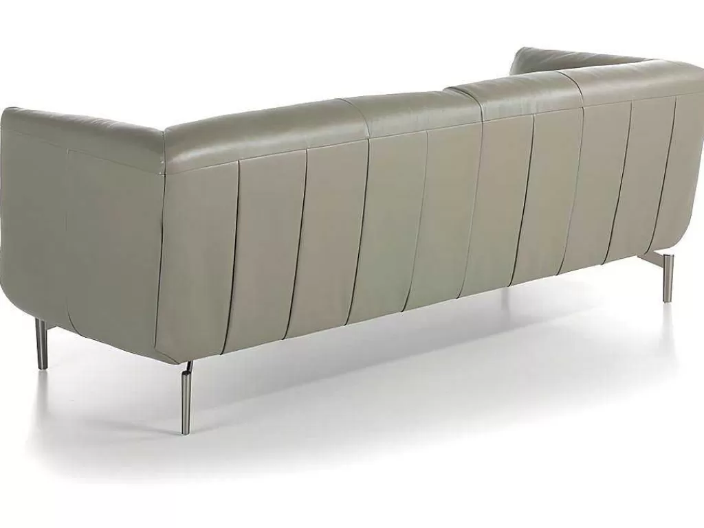 Promoções Sofás & Poltronas*Angel Cerda Sofá De 3 Lugares Estofado Em Couro De Vaca Com Pernas Em Aco Macico Polido Na Cor Escura 6037