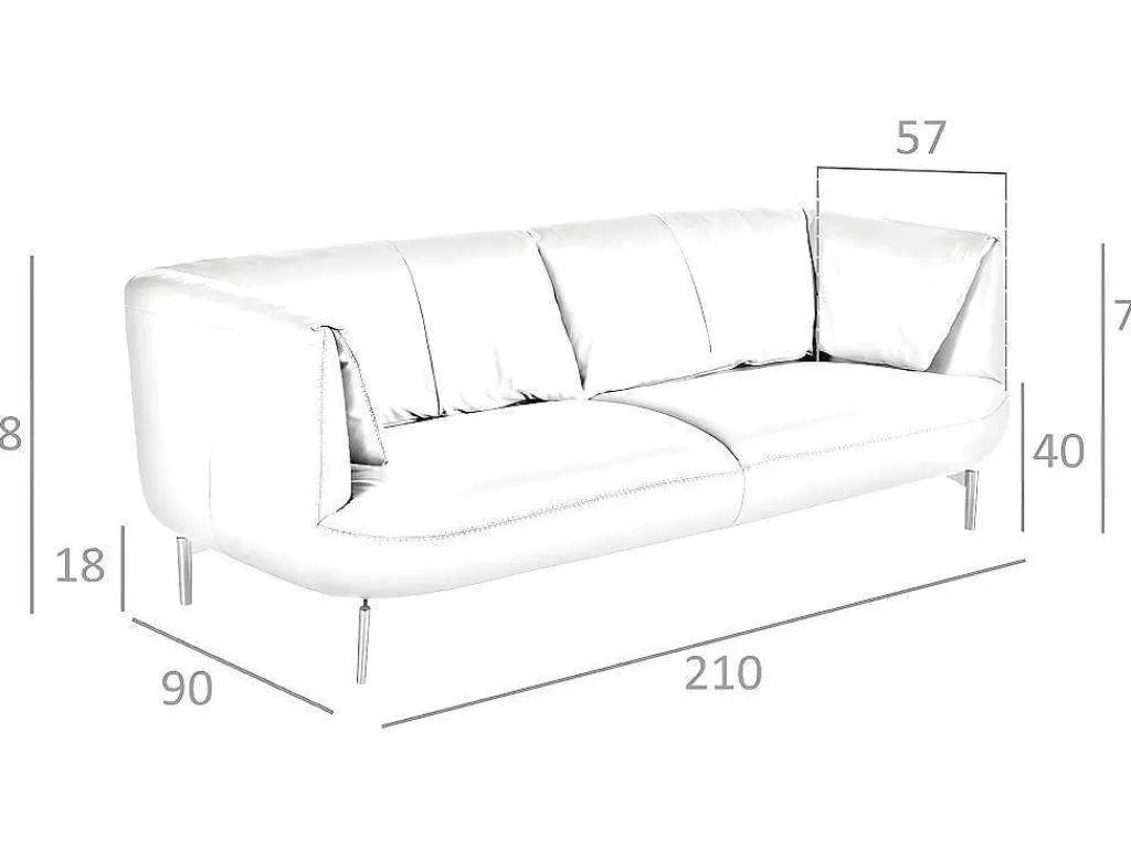 Promoções Sofás & Poltronas*Angel Cerda Sofá De 3 Lugares Estofado Em Couro De Vaca Com Pernas Em Aco Macico Polido Na Cor Escura 6037