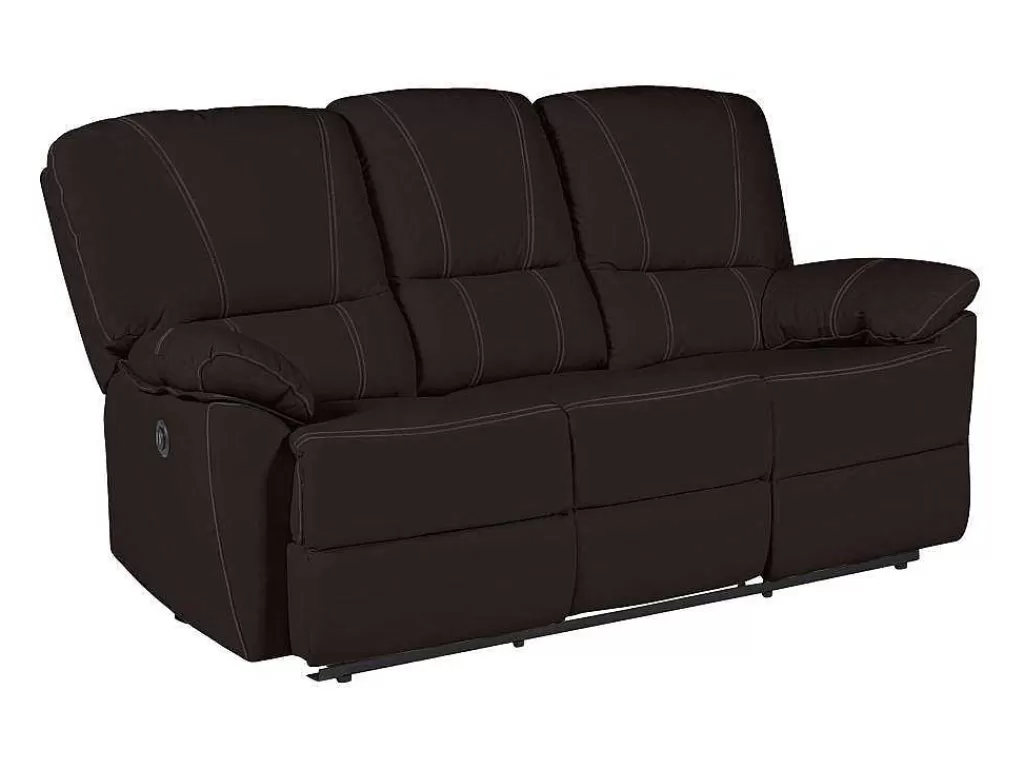 Sofá De Relaxamento Eletrico*Vente-unique Sofá De 3 Lugares Relax Electrico Em Pele Castanho - Marcis