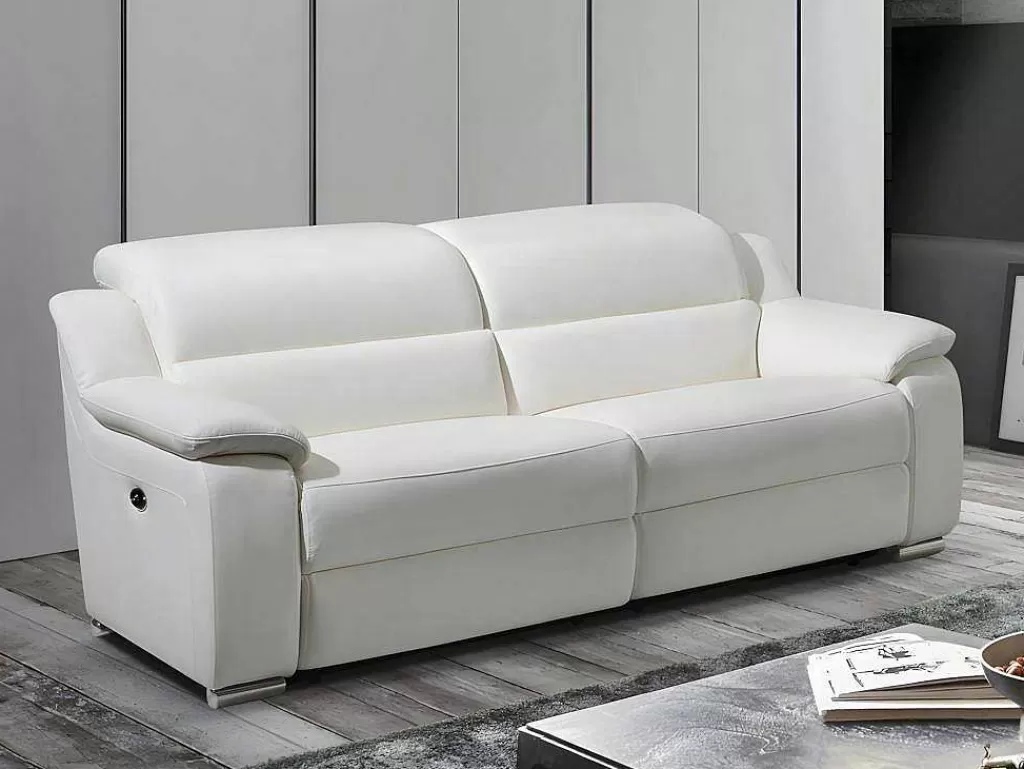 Sofá De Relaxamento Eletrico*Vente-unique Sofá De 3 Lugares Relax Electrico Em Pele Marfim - Arena Iii