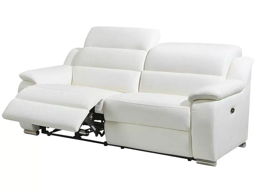 Sofá De Relaxamento Eletrico*Vente-unique Sofá De 3 Lugares Relax Electrico Em Pele Marfim - Arena Iii