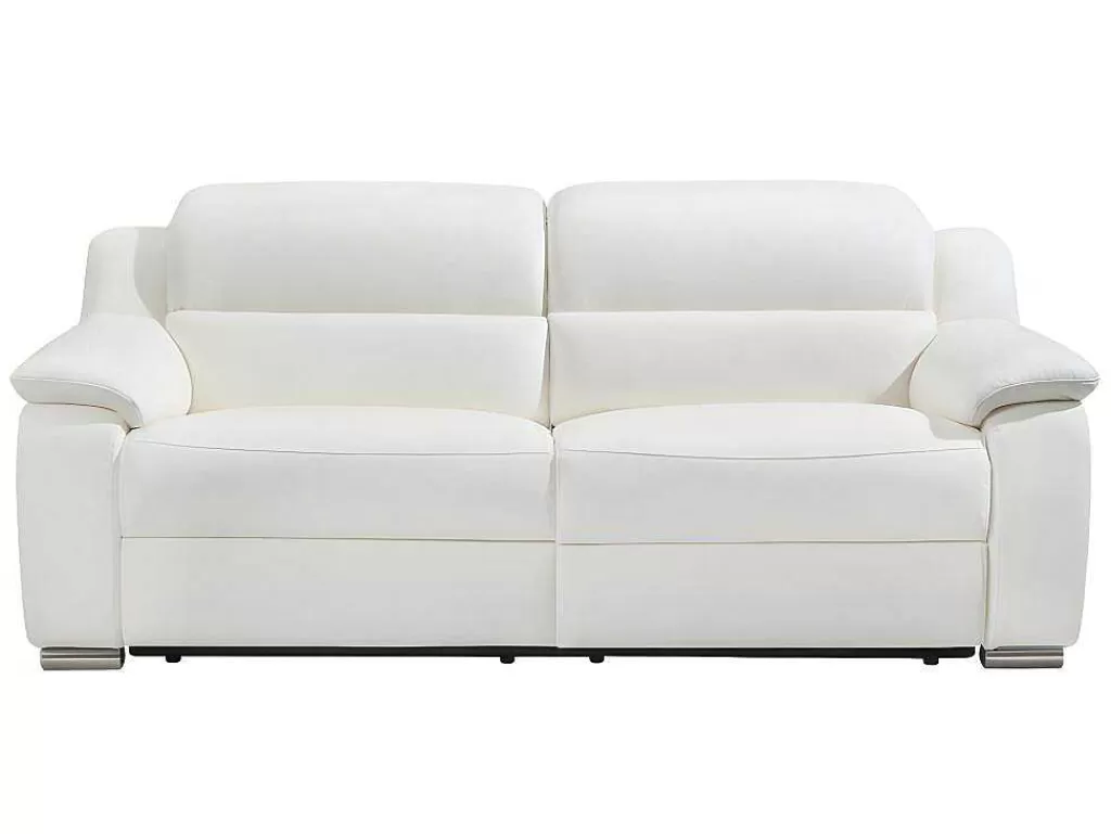 Sofá De Relaxamento Eletrico*Vente-unique Sofá De 3 Lugares Relax Electrico Em Pele Marfim - Arena Iii