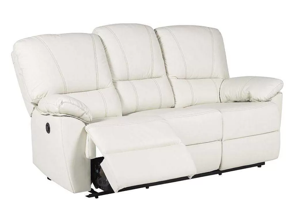 Promoções Sofás & Poltronas*Vente-unique Sofá De 3 Lugares Relax Electrico Em Pele Marfim - Marcis
