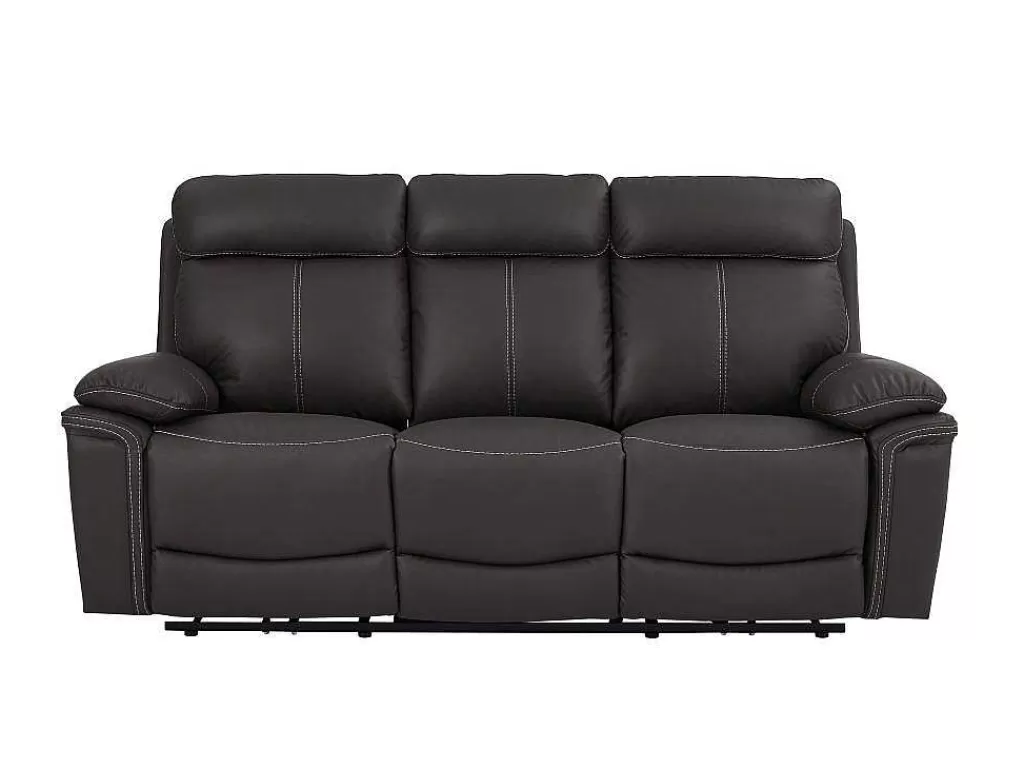 Sofá De Relaxamento Eletrico*Vente-unique Sofá De 3 Lugares Relax Eletrico Em Pele Castanho - Isiris