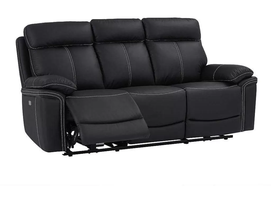 Sofá De Relaxamento Eletrico*Vente-unique Sofá De 3 Lugares Relax Eletrico Em Pele Preto - Isiris