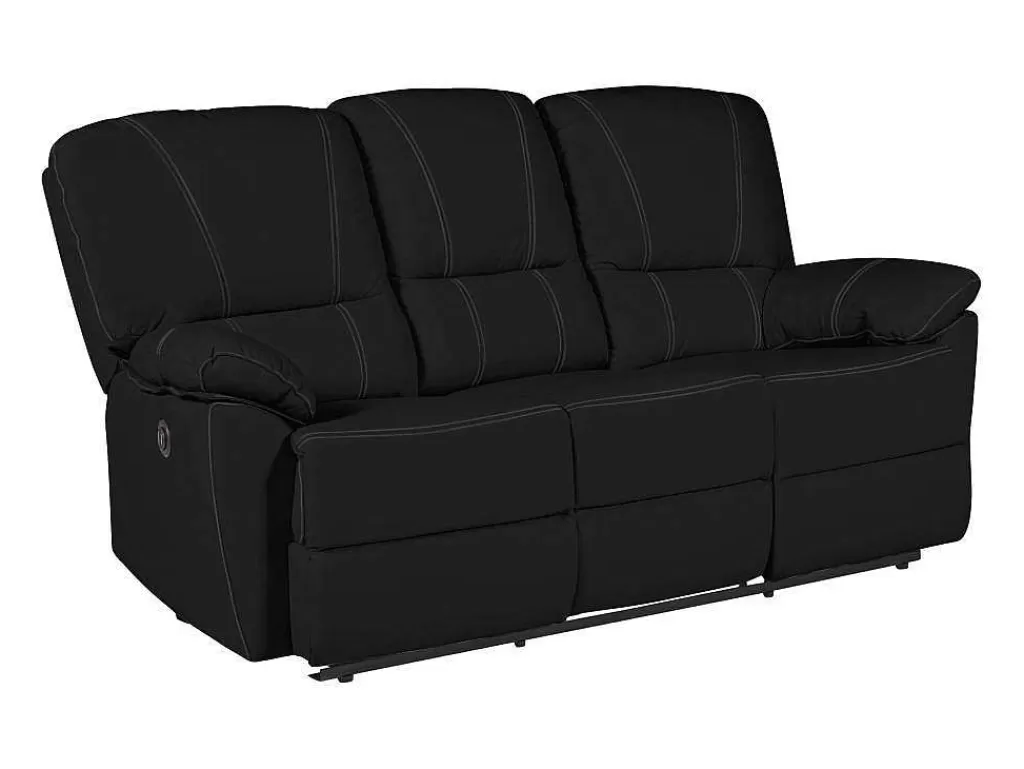 Sofá De Relaxamento Eletrico*Vente-unique Sofá De 3 Lugares Relax Eletrico Em Pele Preto - Marcis